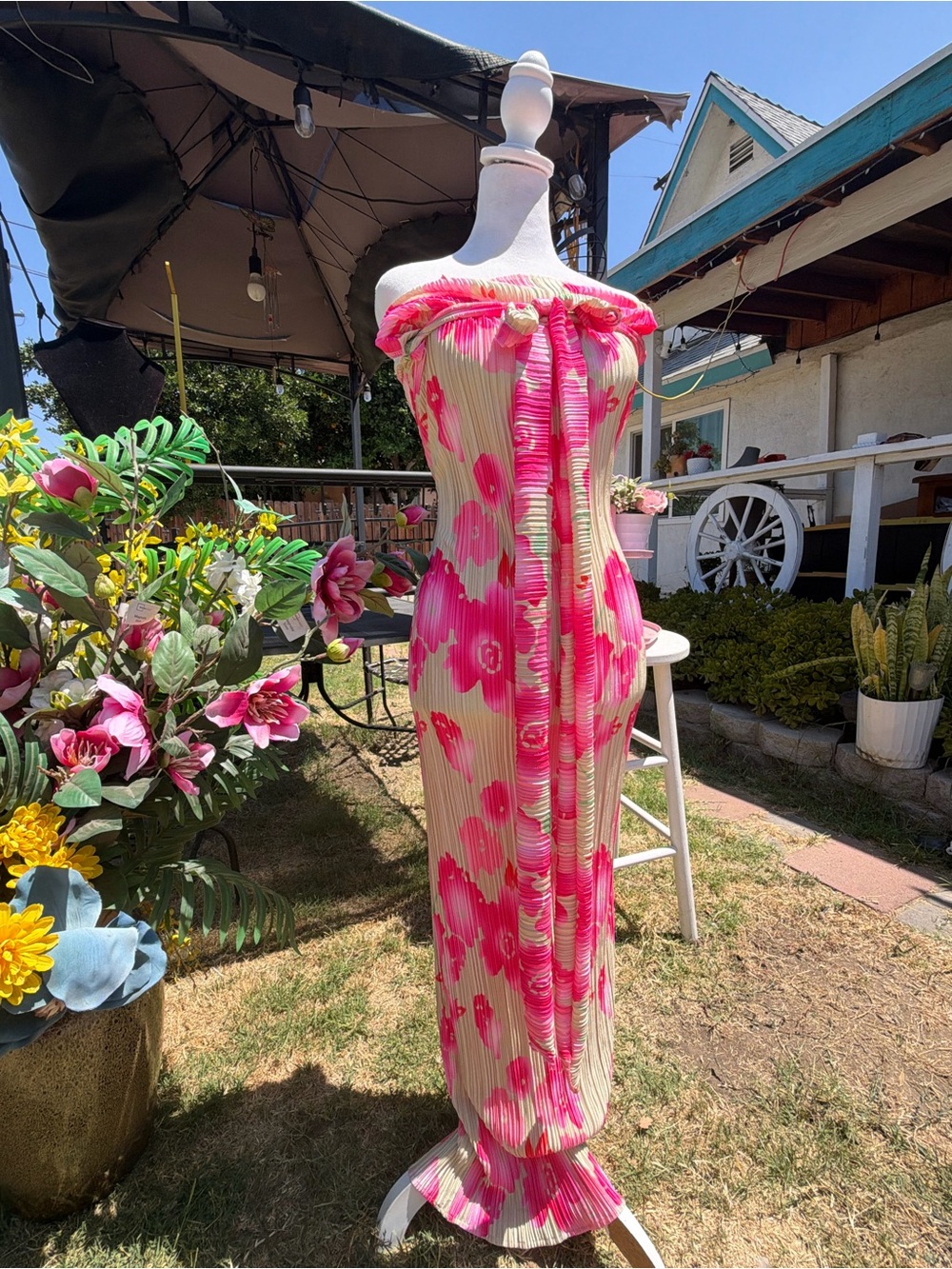 Othr Strapless Cream Maxi Dress with Pink Floral Print - Picture 2 of 4